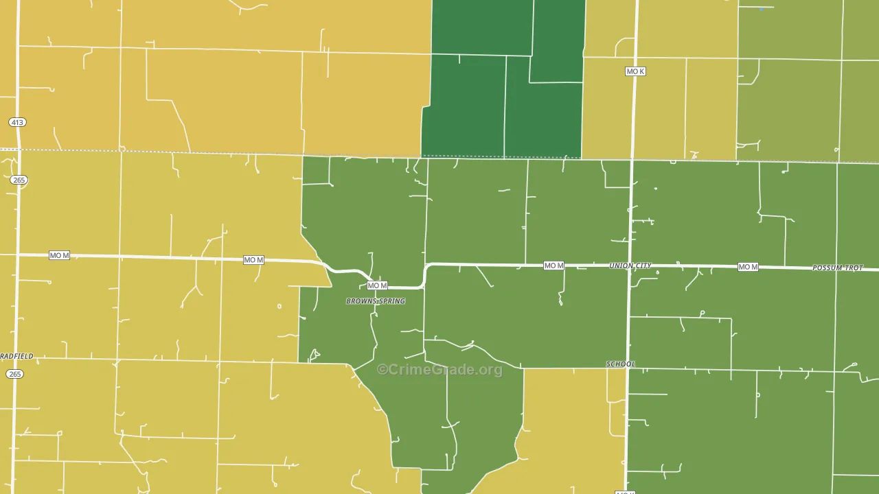 Browns Spring, MO Map of Robbery Rates