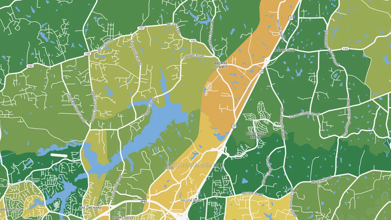 Browns Summit, NC Map of Robbery Rates