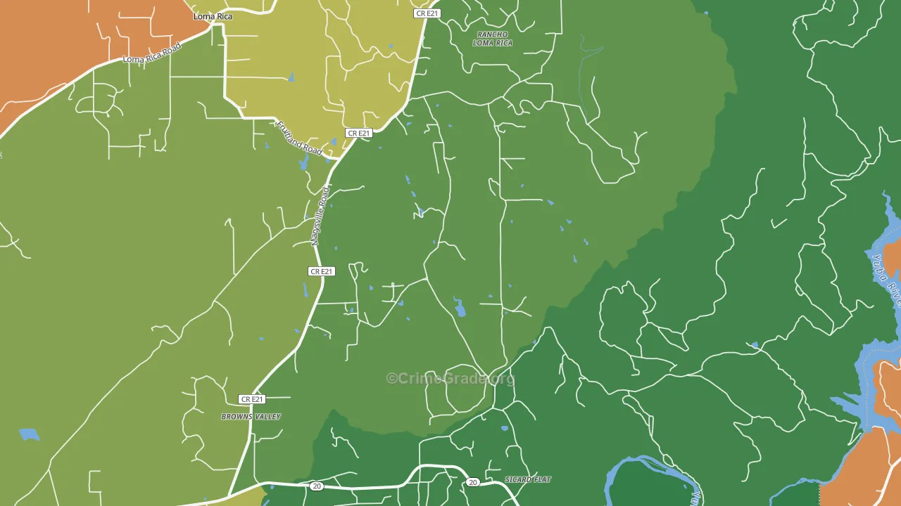 Browns Valley, CA Map of Robbery Rates