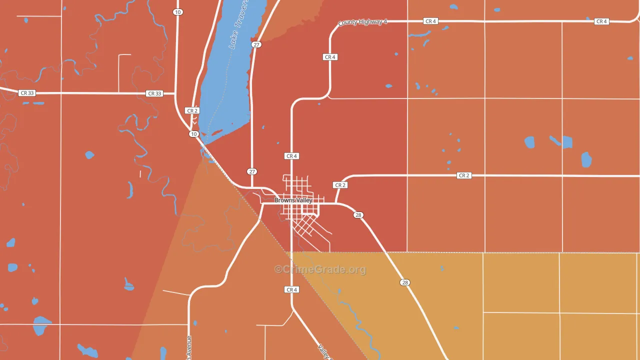 Browns Valley, MN Map of Robbery Rates