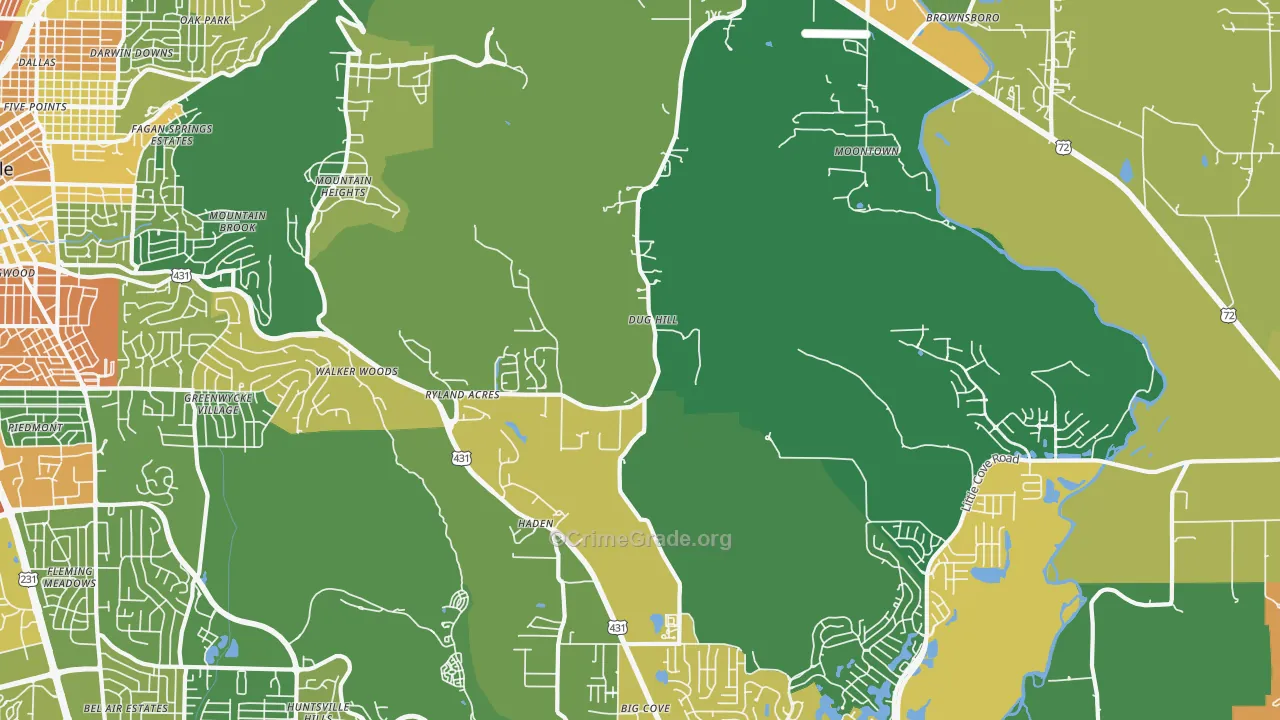 Brownsboro, AL Map of Robbery Rates