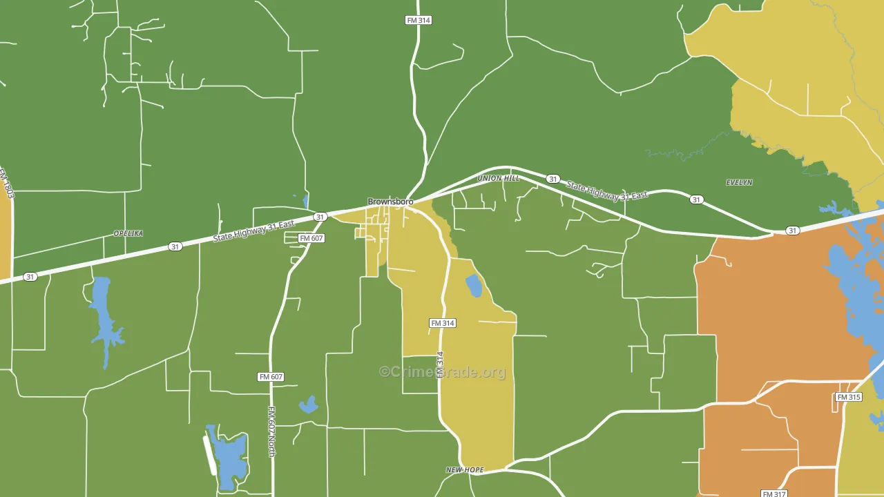 Brownsboro, TX Map of Robbery Rates