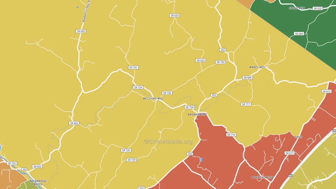 Brownsburg, VA Map of Robbery Rates