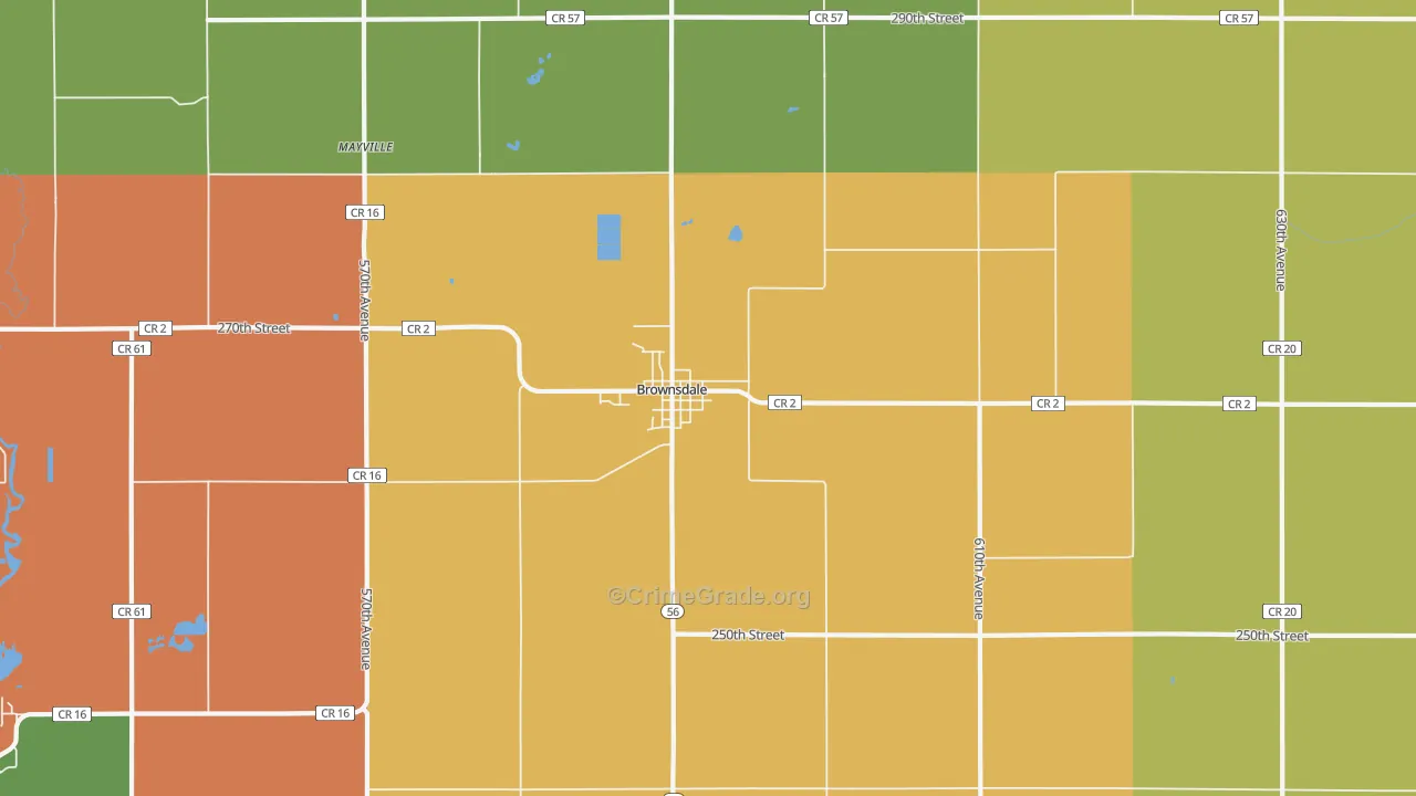 Brownsdale, MN Map of Robbery Rates
