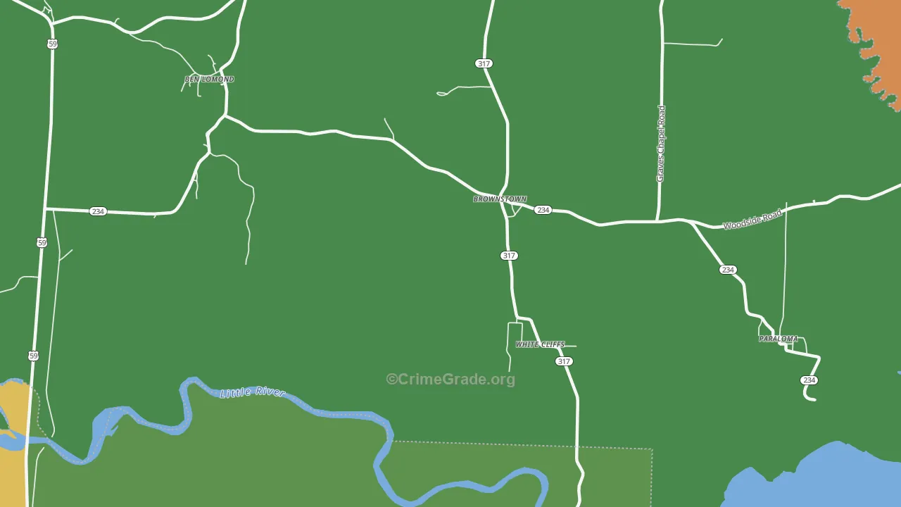 Brownstown, AR Map of Robbery Rates
