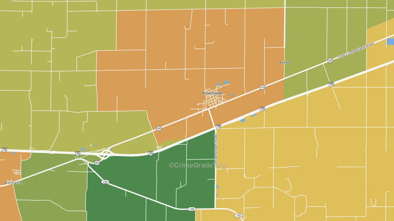 Brownstown, IL Map of Robbery Rates