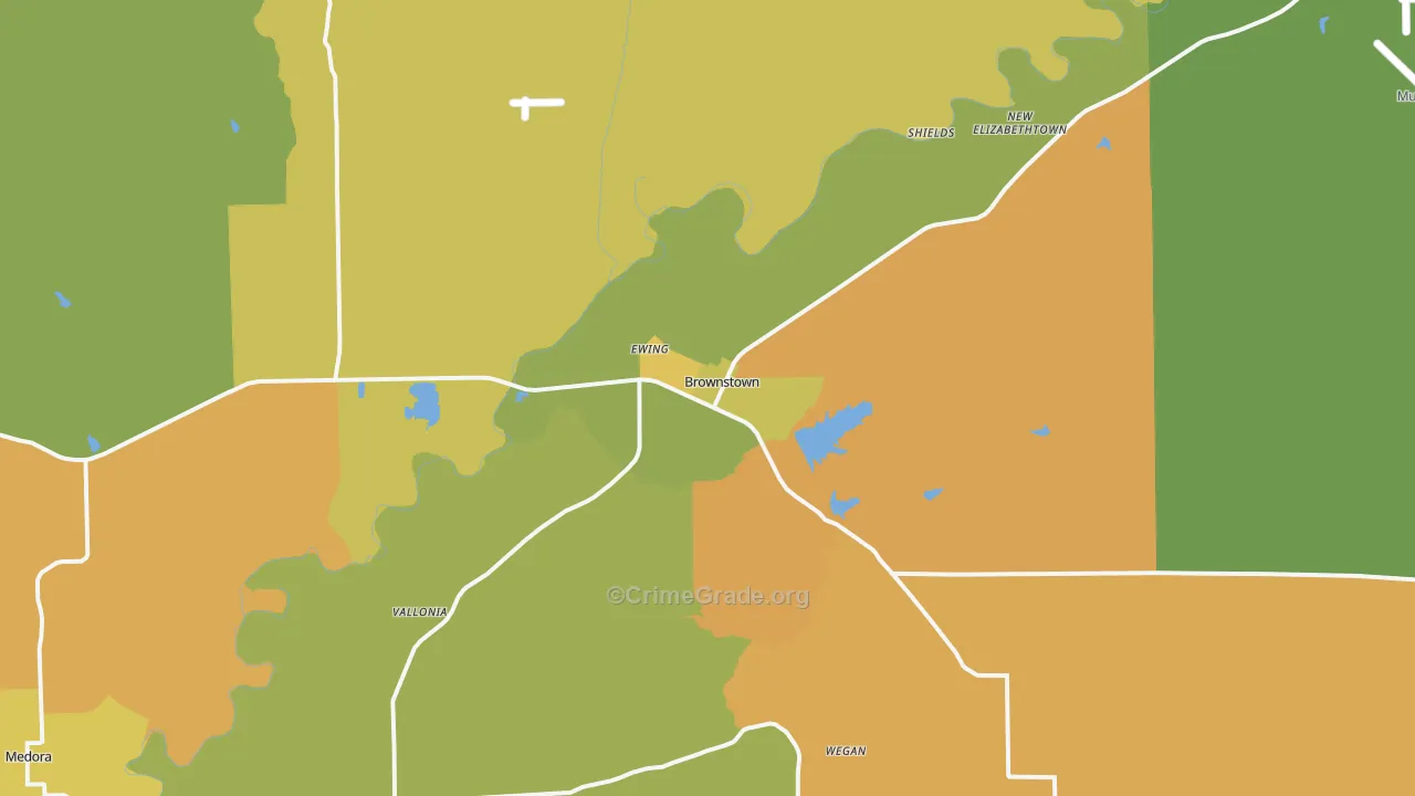 Brownstown, IN Map of Robbery Rates