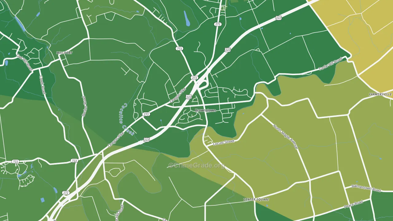 Brownstown, PA Map of Robbery Rates
