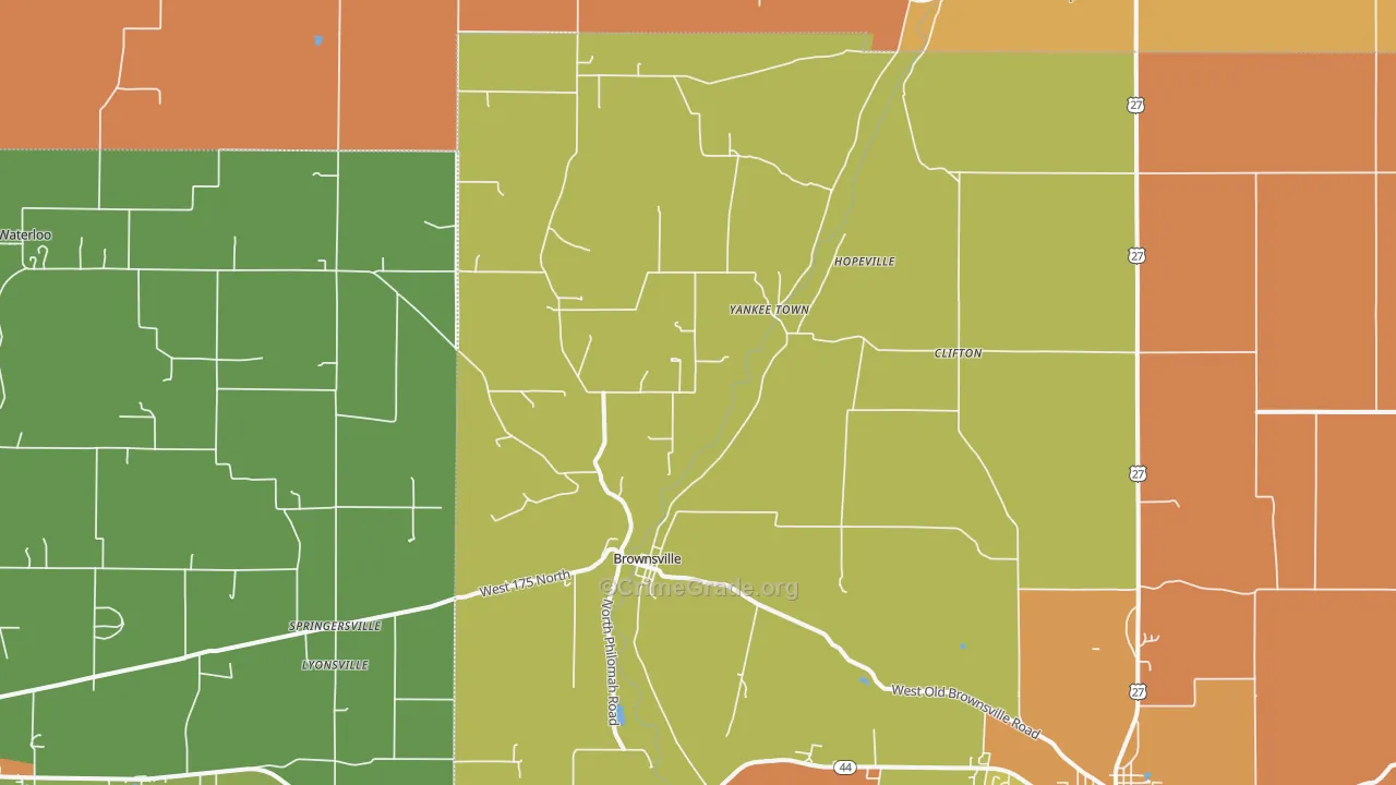 Brownsville, IN Map of Robbery Rates
