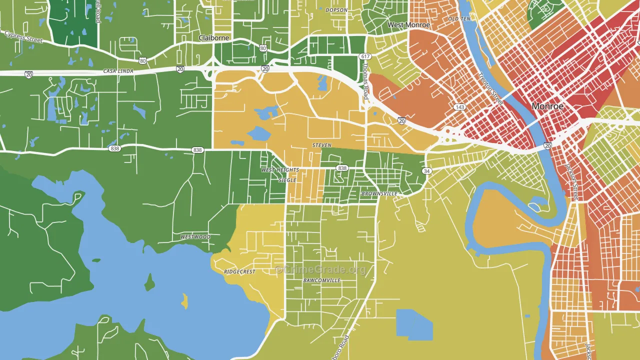 Brownsville, LA Map of Robbery Rates