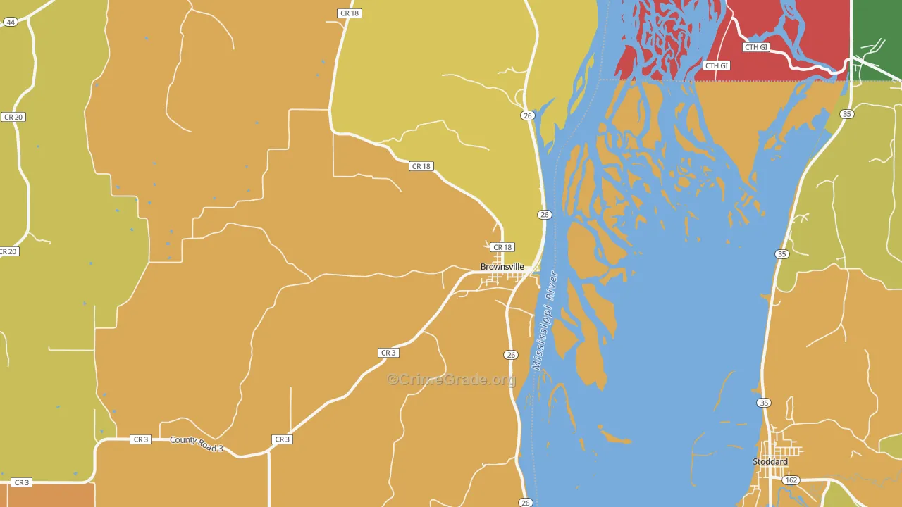Brownsville, MN Map of Robbery Rates