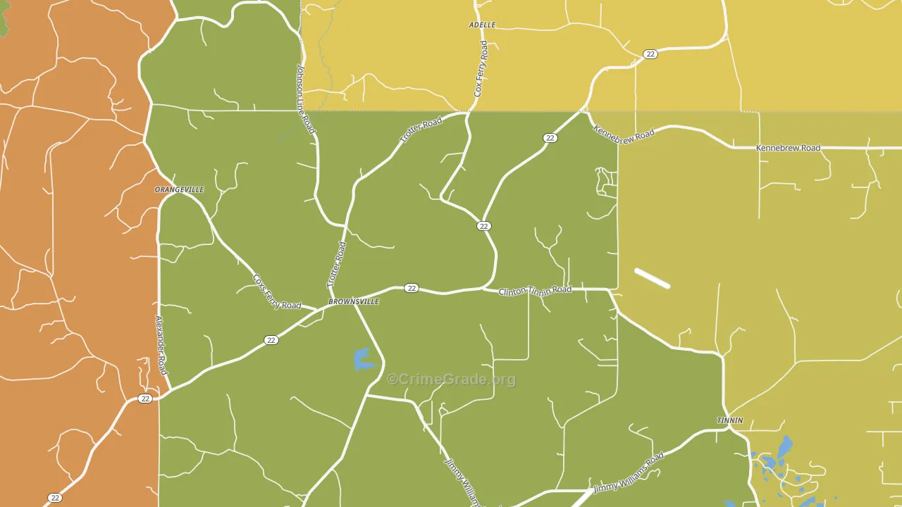 Brownsville, MS Map of Robbery Rates
