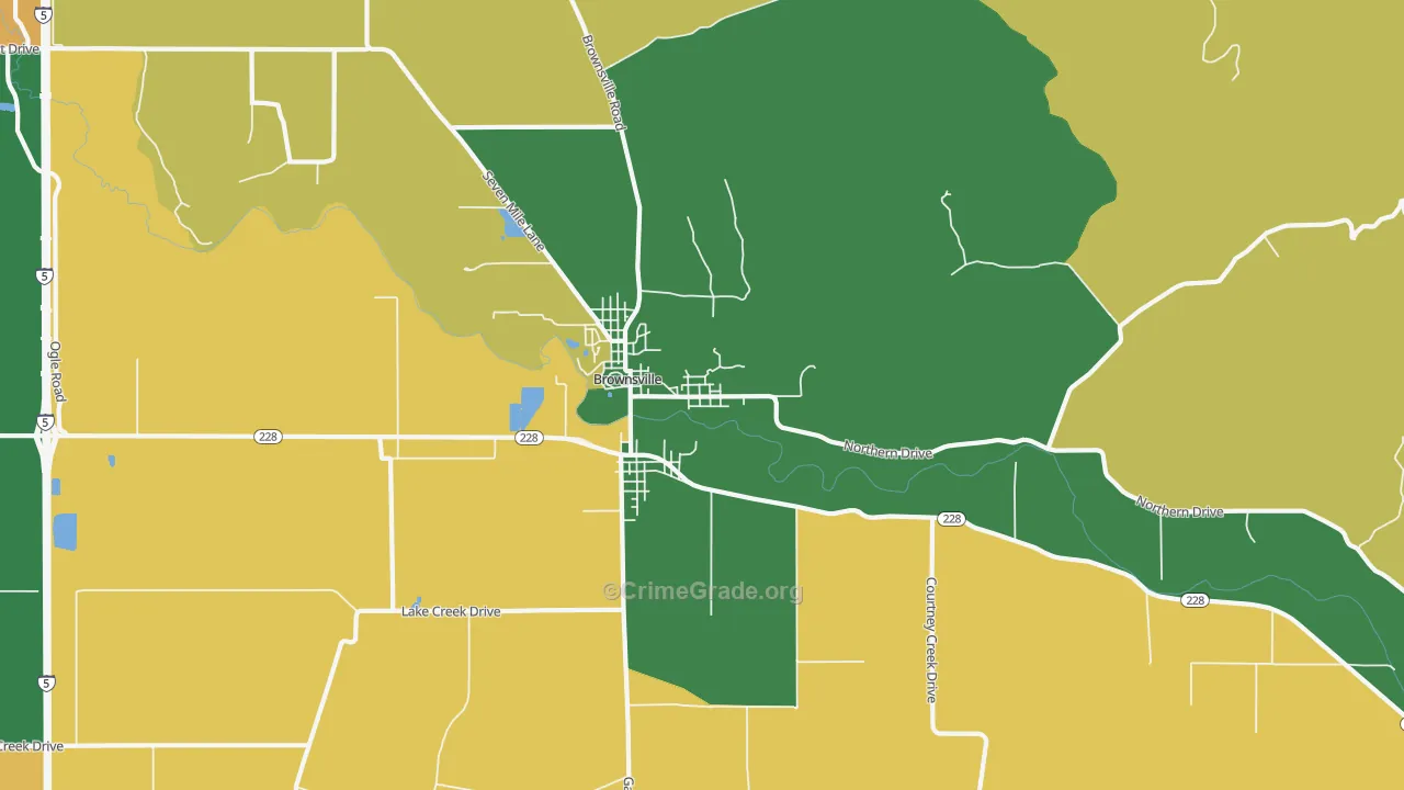Brownsville, OR Map of Robbery Rates