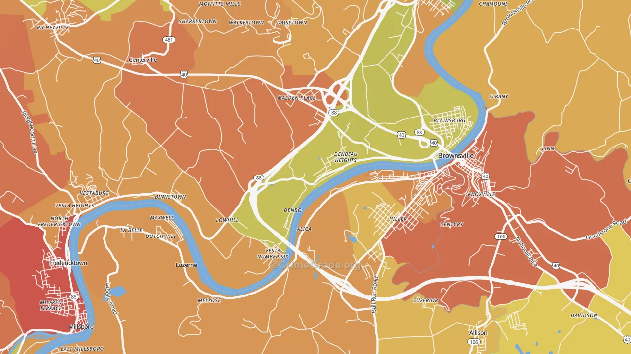 Brownsville, PA Map of Robbery Rates
