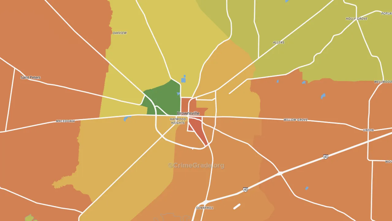 Brownsville, TN Map of Robbery Rates