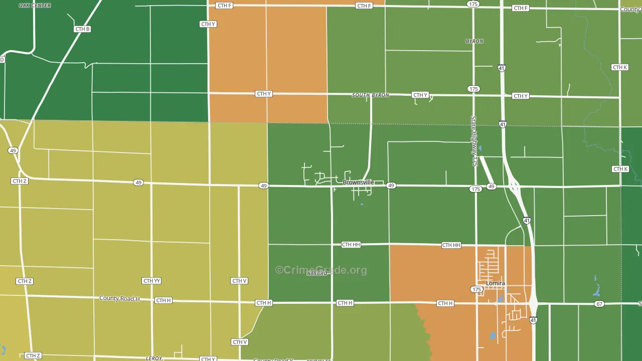 Brownsville, WI Map of Robbery Rates