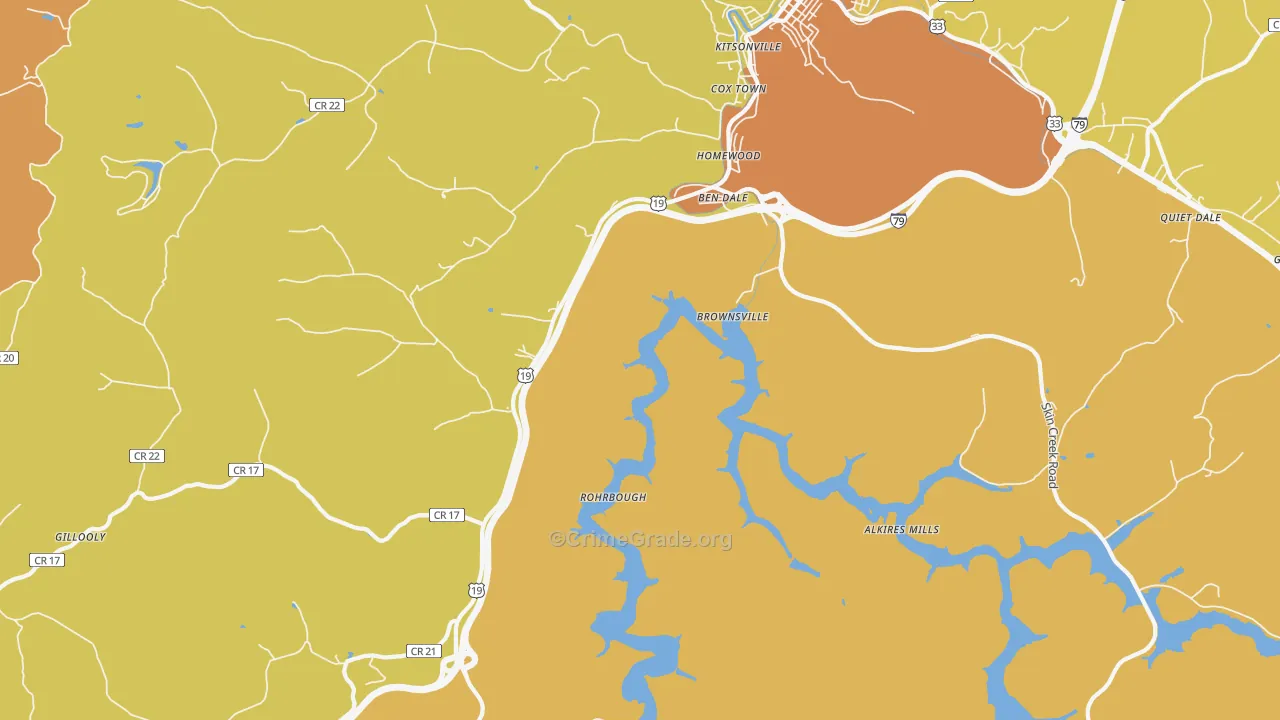 Brownsville, WV Map of Robbery Rates