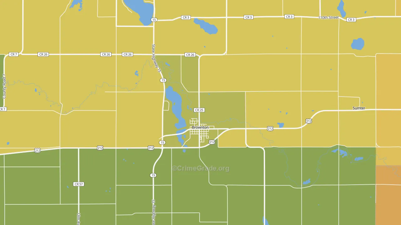 Brownton, MN Map of Robbery Rates