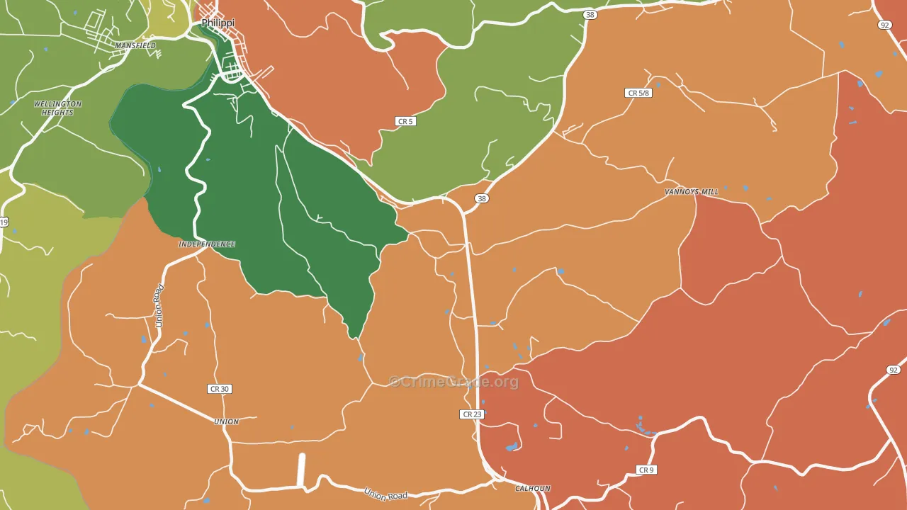 Brownton, WV Map of Robbery Rates