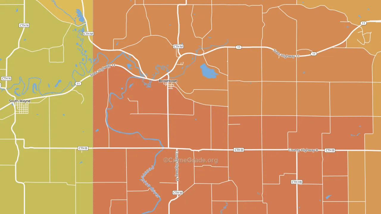 Browntown, WI Map of Robbery Rates
