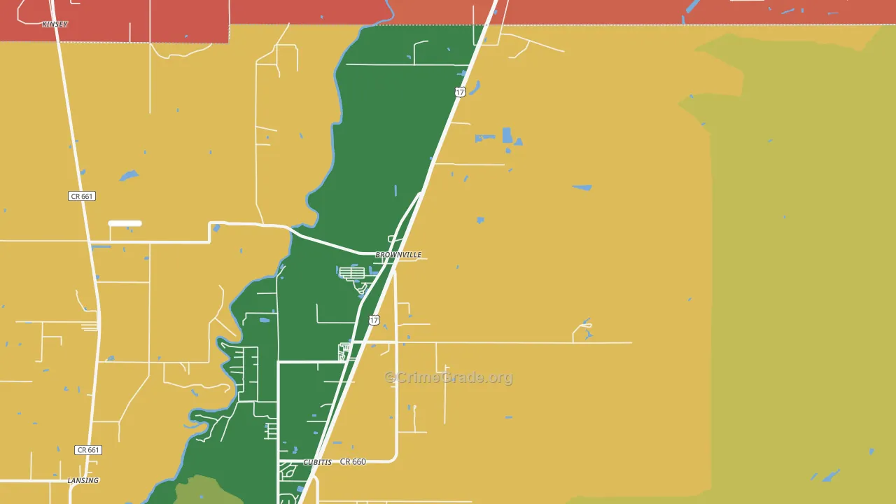 Brownville, FL Map of Robbery Rates