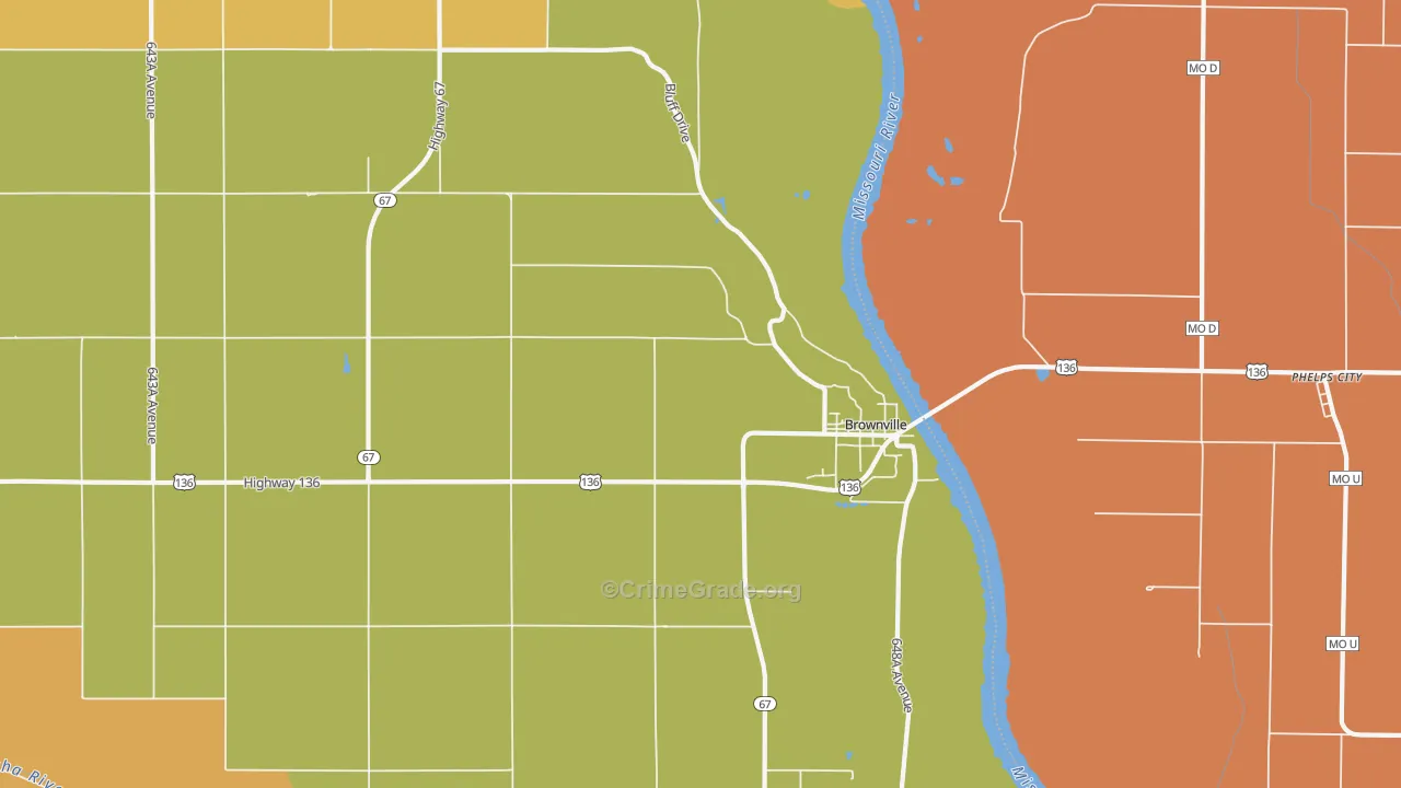 Brownville, NE Map of Robbery Rates