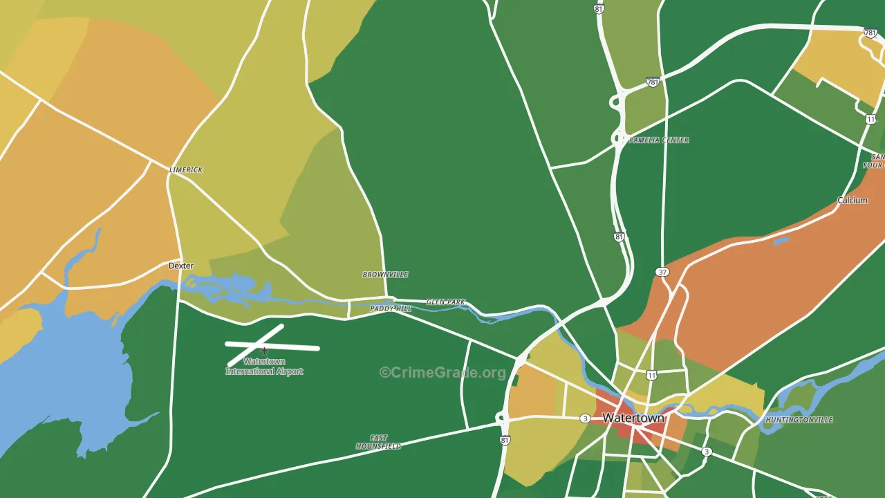 Brownville, NY Map of Robbery Rates