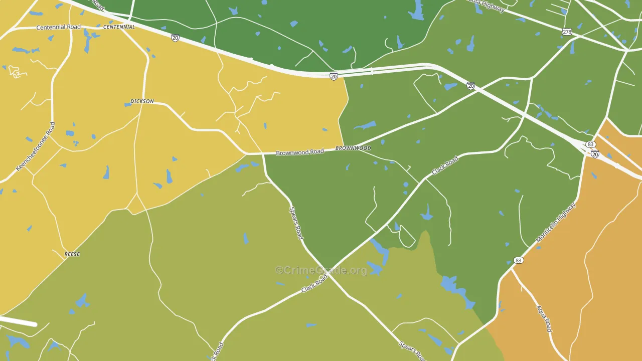 Brownwood, GA Map of Robbery Rates