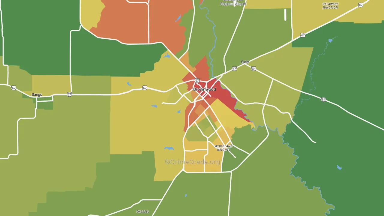 Brownwood, TX Map of Robbery Rates