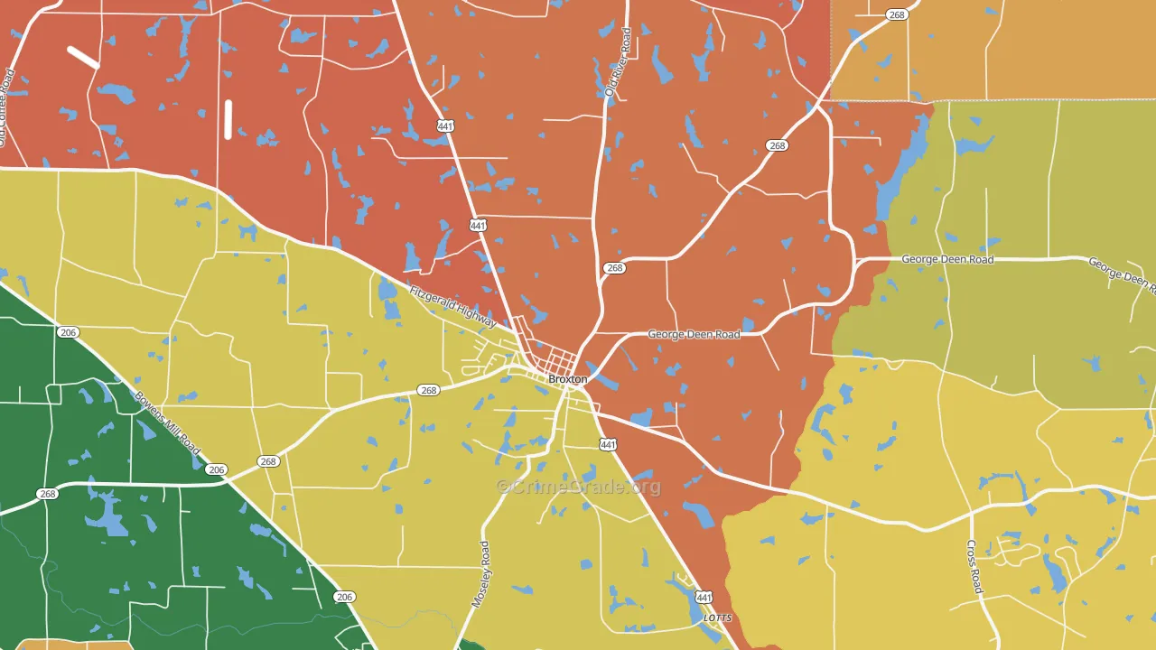 Broxton, GA Map of Robbery Rates