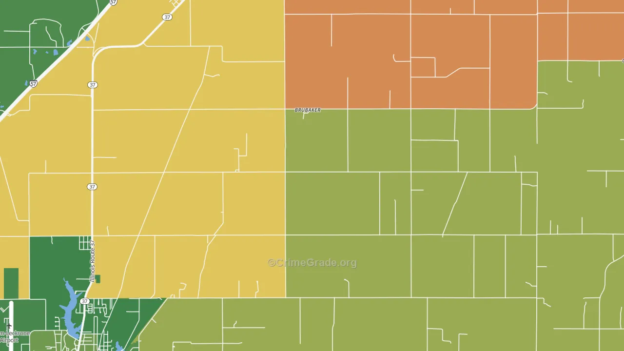 Brubaker, IL Map of Robbery Rates