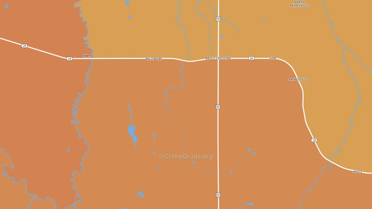Bruce Crossing, MI Map of Robbery Rates