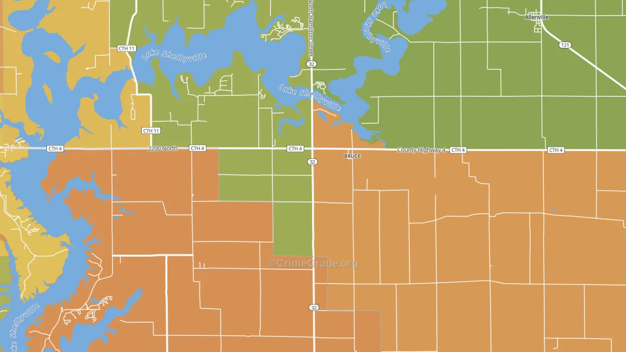 Bruce, IL Map of Robbery Rates