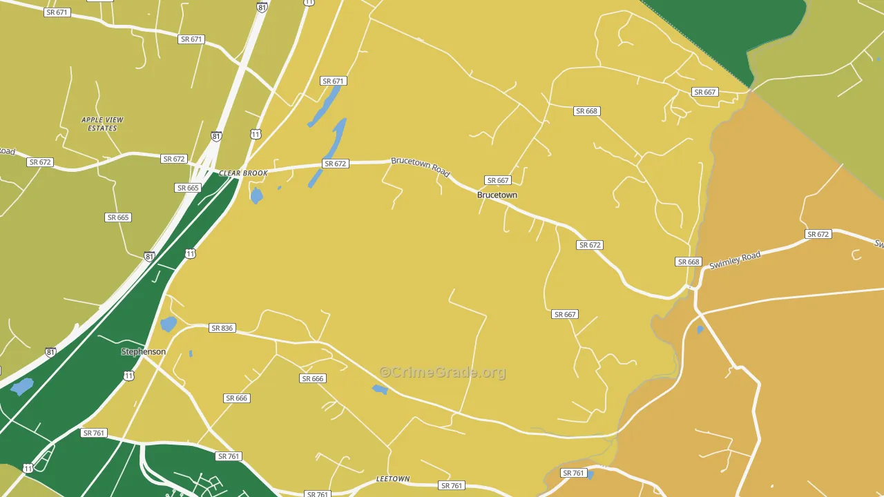 Brucetown, VA Map of Robbery Rates
