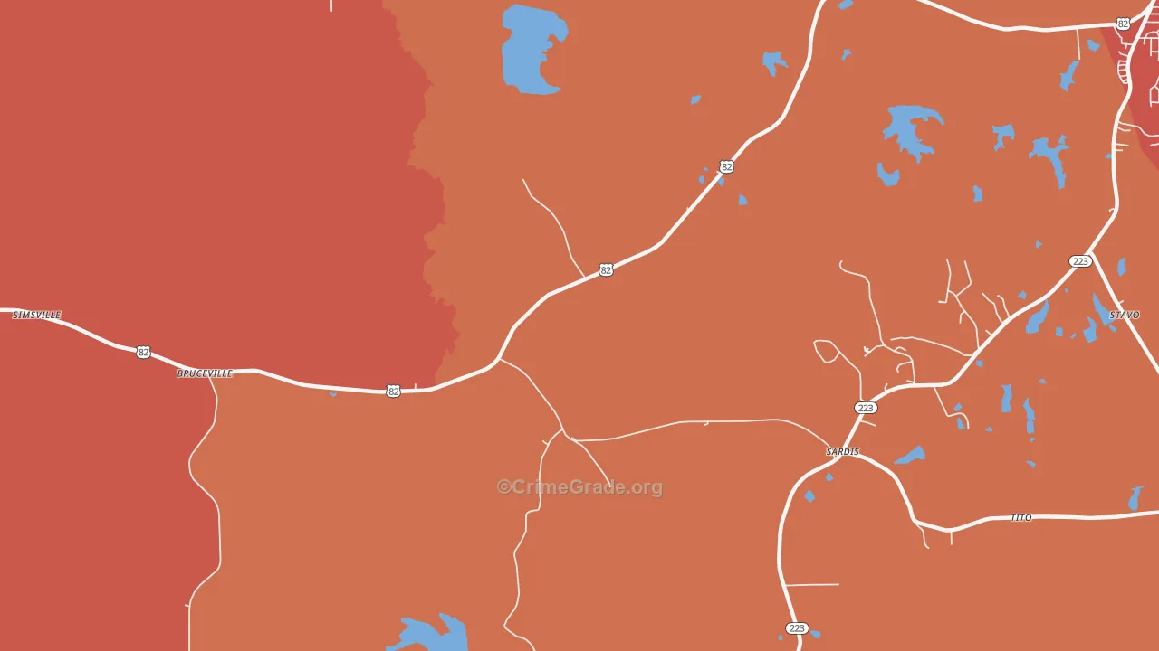 Bruceville, AL Map of Robbery Rates