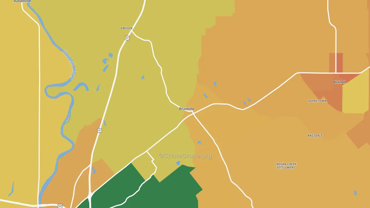 Bruceville, IN Map of Robbery Rates