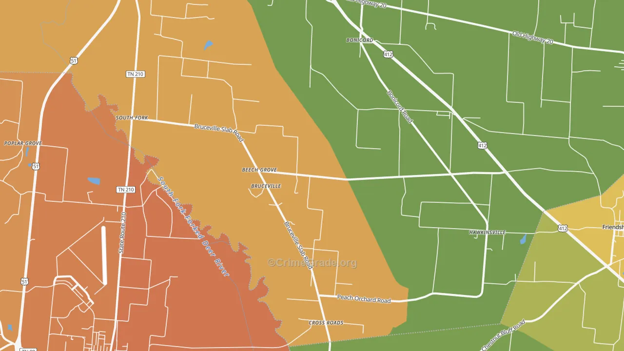 Bruceville, TN Map of Robbery Rates