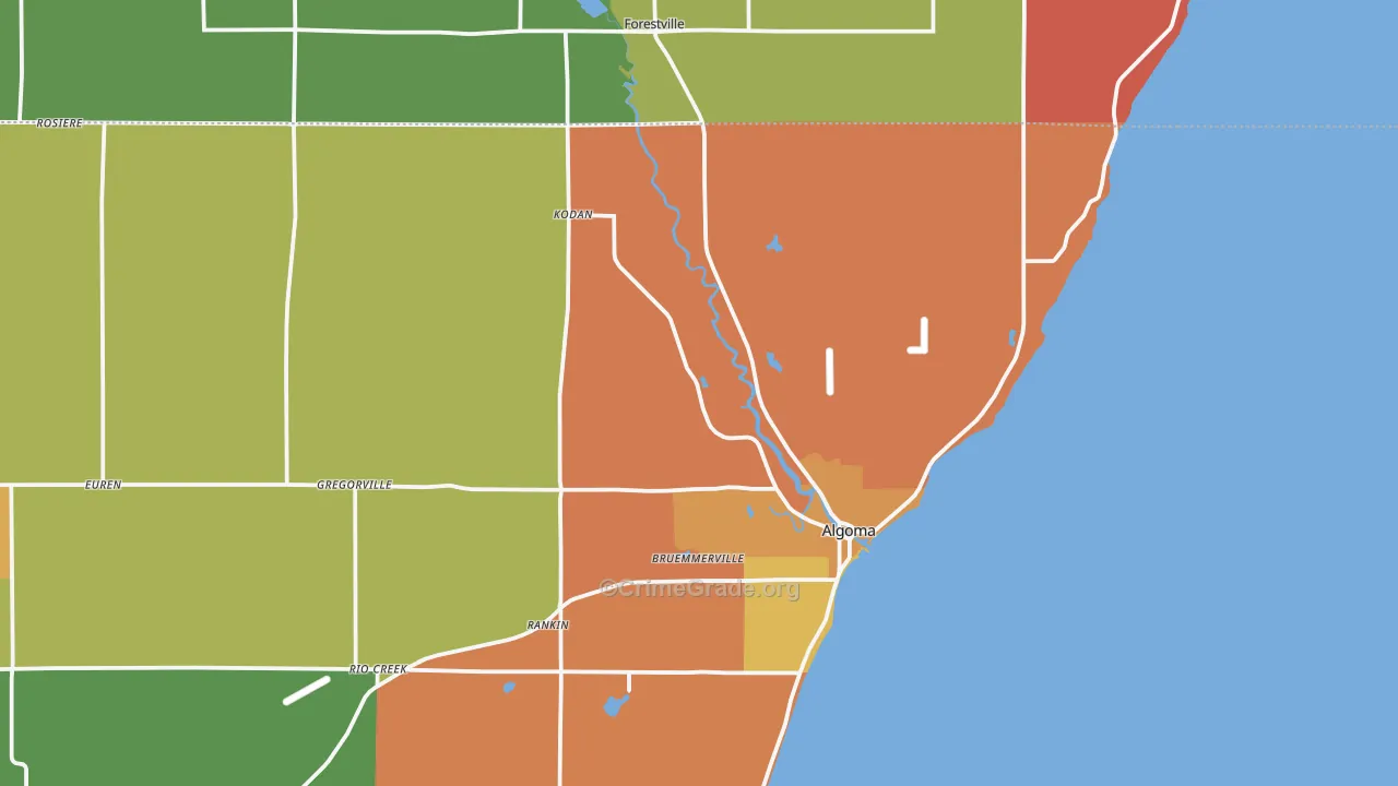 Bruemmerville, WI Map of Robbery Rates