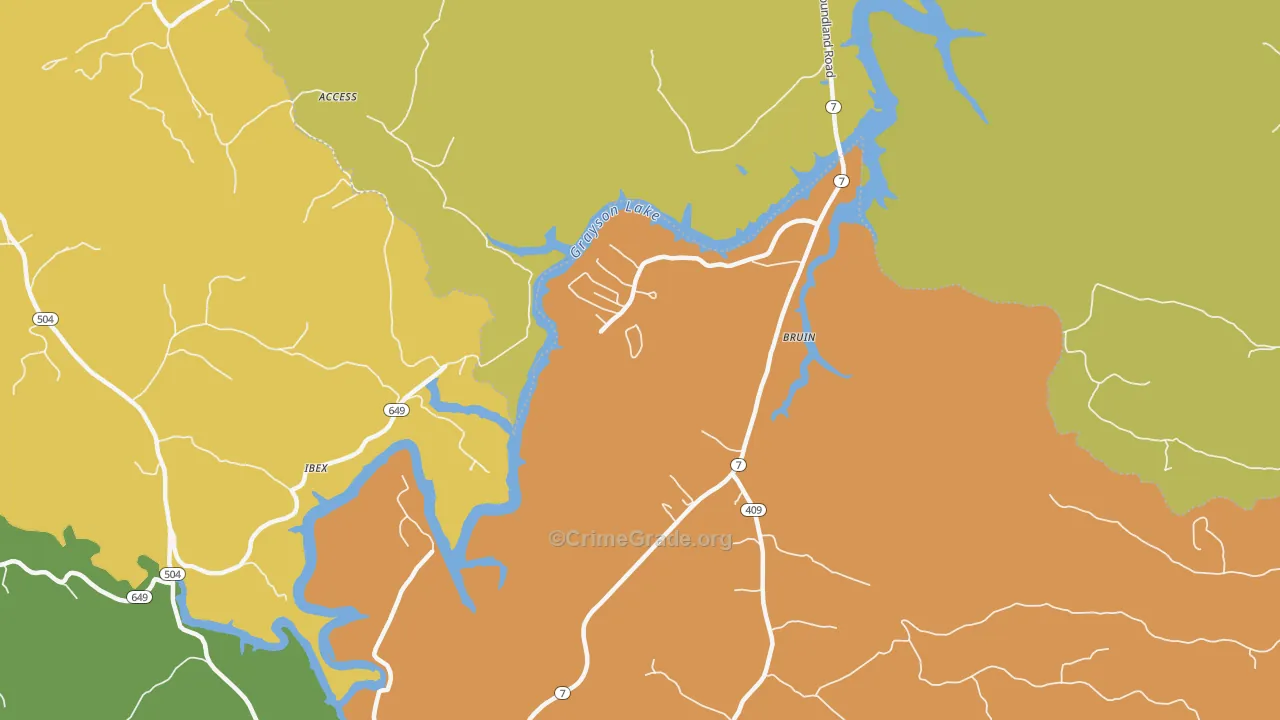 Bruin, KY Map of Robbery Rates
