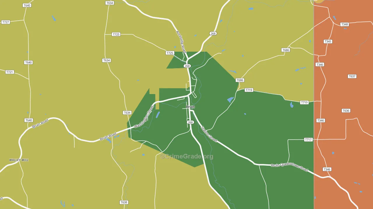Bruin, PA Map of Robbery Rates