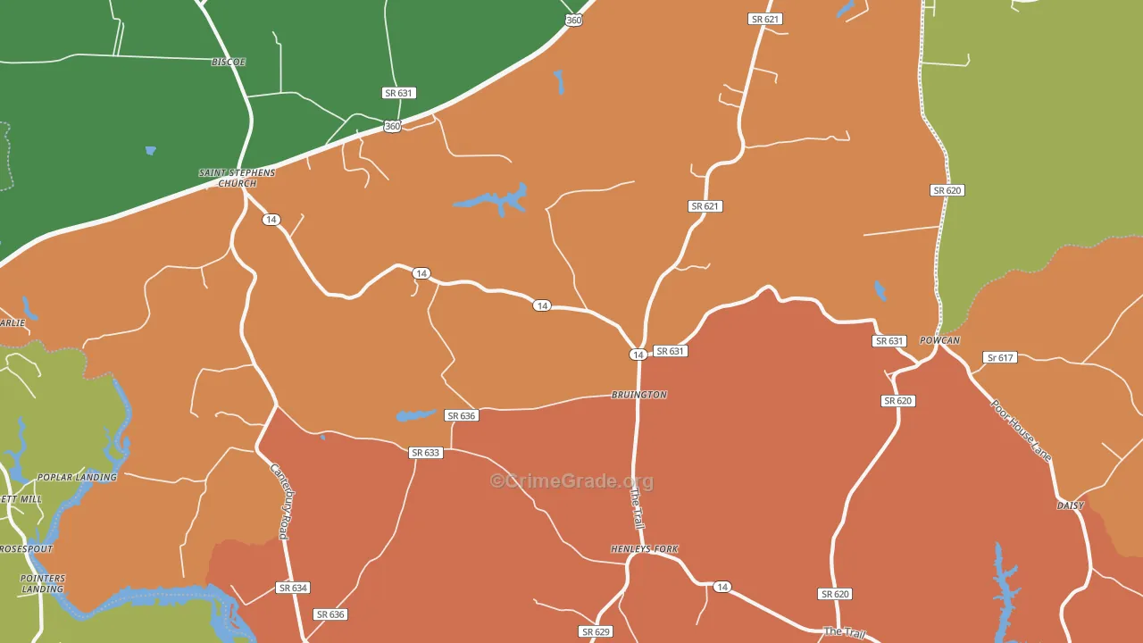 Bruington, VA Map of Robbery Rates