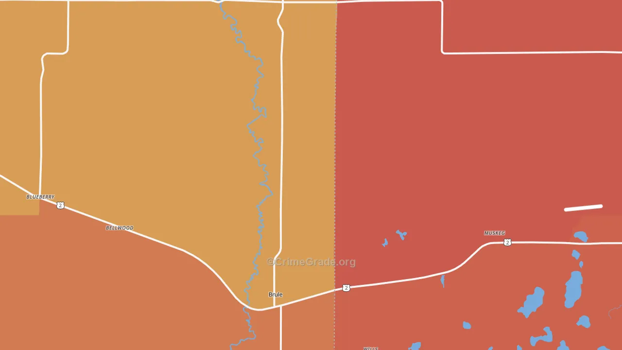 Brule, WI Map of Robbery Rates