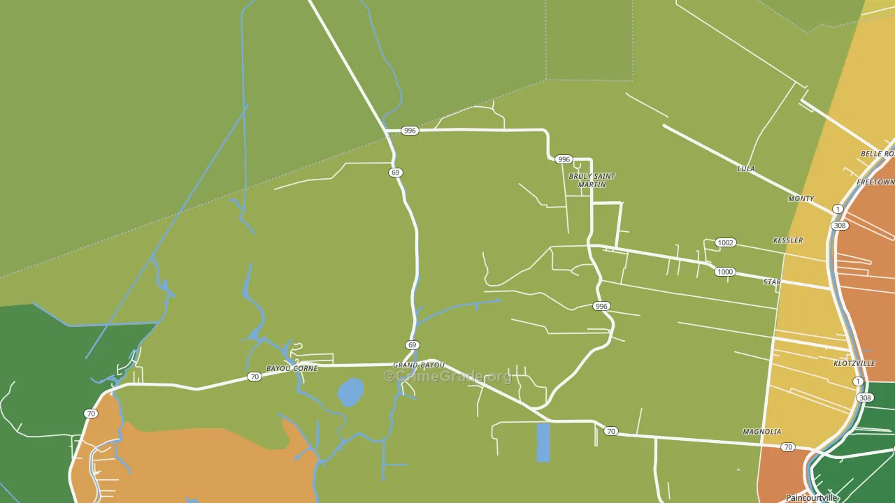 Bruly St. Martin, LA Map of Robbery Rates