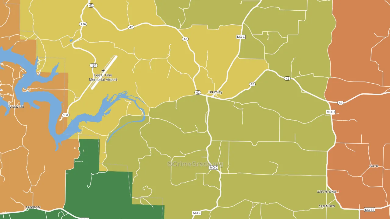 Brumley, MO Map of Robbery Rates