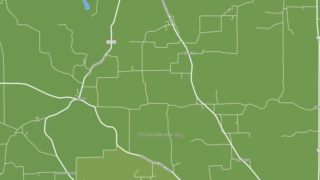 Brumley, TX Map of Robbery Rates