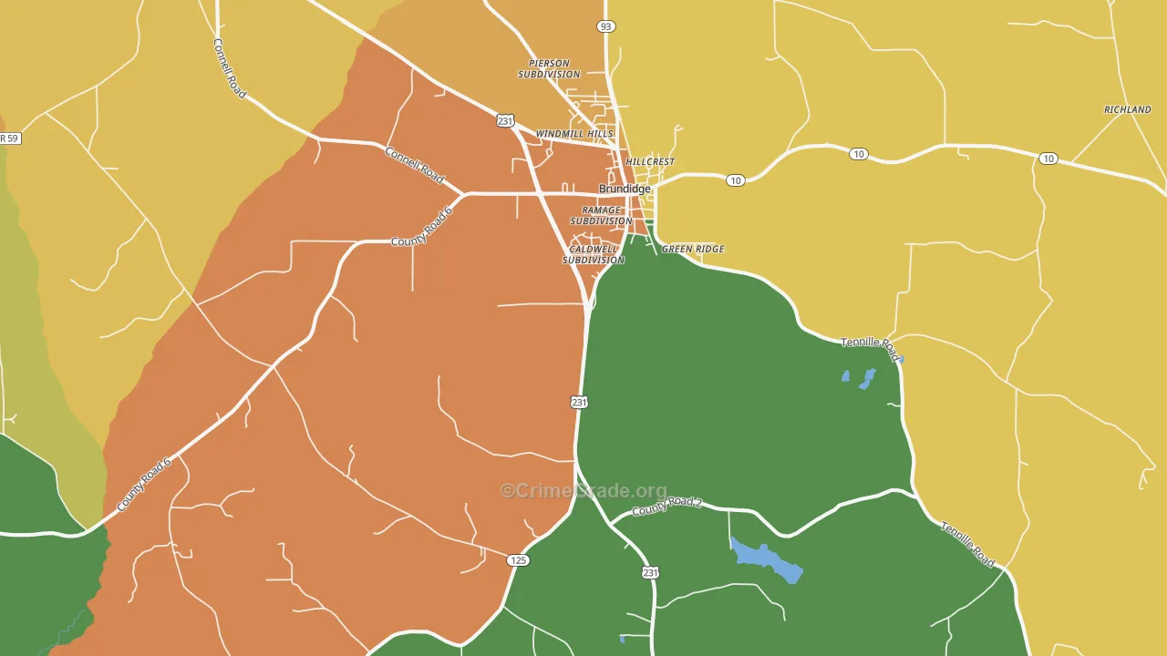 Brundidge, AL Map of Robbery Rates