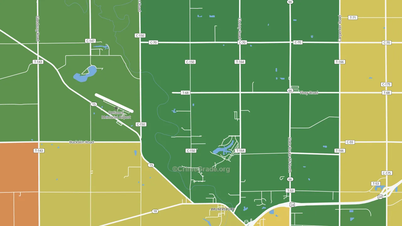 Brunersburg, OH Map of Robbery Rates