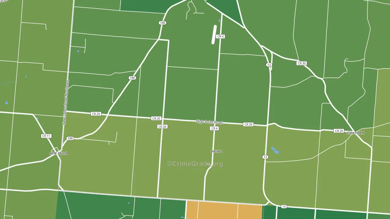 Bruno, OH Map of Robbery Rates