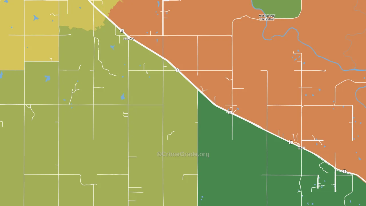 Bruno, OK Map of Robbery Rates