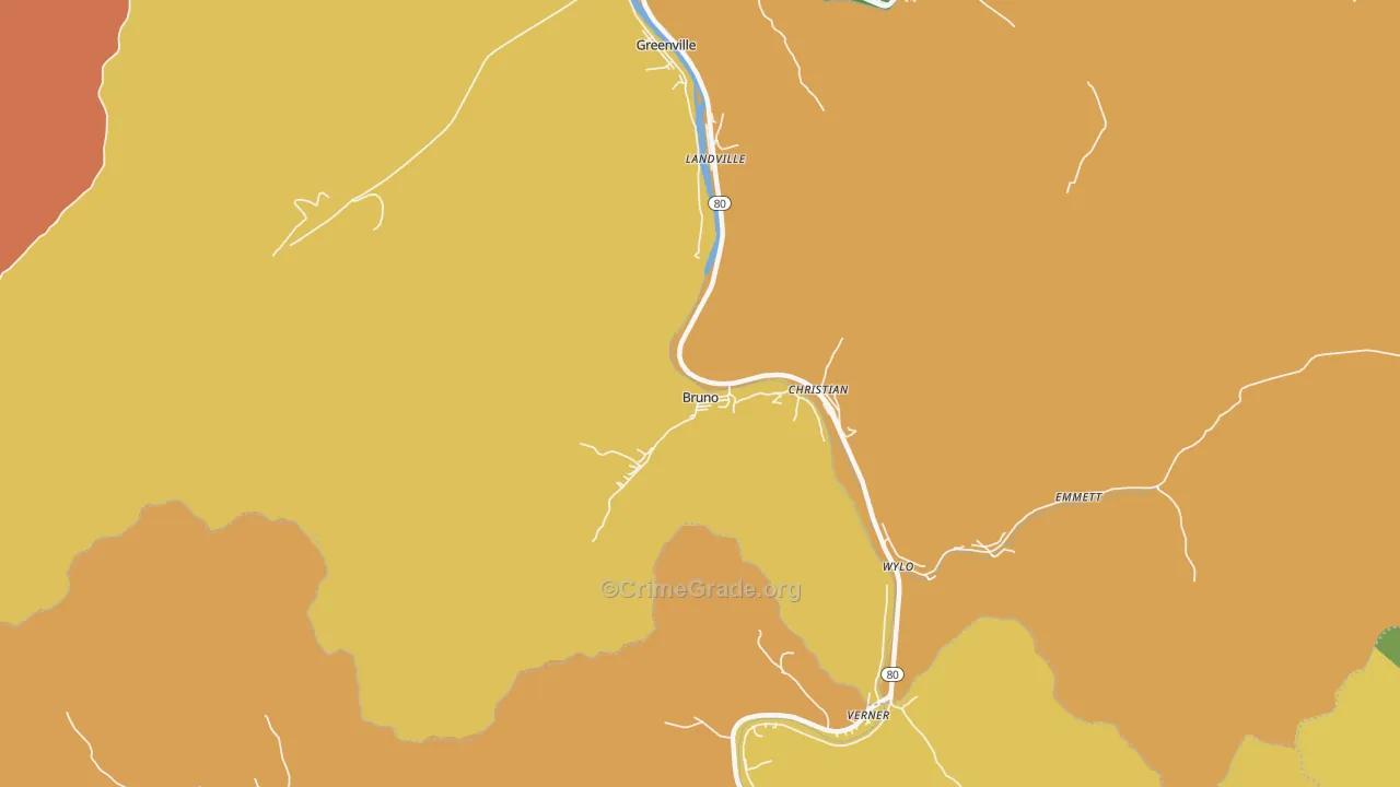 Bruno, WV Map of Robbery Rates